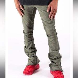 Serenede Stacked Denim Jeans Men’s Size 30 Sage Green Gray Snap Hem